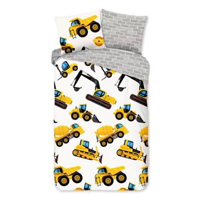 Good Morning Kinderdekbedovertrek "graafmachines" - Geel - (140x200/220 cm) - Katoen Flanel