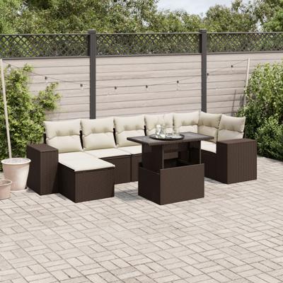 8-delige Loungeset met kussens poly rattan bruin