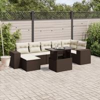 8-delige Loungeset met kussens poly rattan bruin - thumbnail