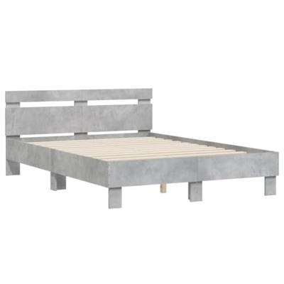 Bedframe met hoofdeinde bewerkt hout betongrijs 135x190 cm