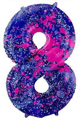 Folieballon Cijfer 8 Paint Splash Neon (86cm)