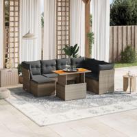 8-delige Loungeset met kussens poly rattan grijs - thumbnail