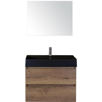 Maxx XL Badmeubelset 80 cm - Tabacco - Wastafel Kube Zwart 1 Kraangat met Spiegel