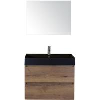 Maxx XL Badmeubelset 80 cm - Tabacco - Wastafel Kube Zwart 1 Kraangat met Spiegel - thumbnail