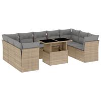 10-delige Loungeset met kussens poly rattan beige - thumbnail