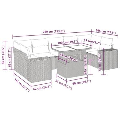 8-delige Loungeset met kussens poly rattan acacia bruin