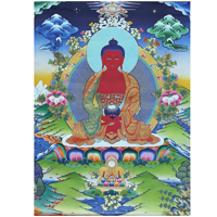 Thangka reproductie Amithaba - 100x60 - Brokaat - thumbnail