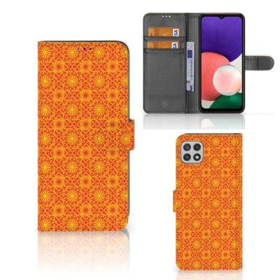 Samsung Galaxy A22 5G | Telefoon Hoesje | Batik Oranje | Portemonnee hoesje Samsung Galaxy A22 5G | Telefoon Hoesje | Batik Oranje | Portemonnee hoesje