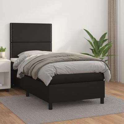 Boxspring met matras kunstleer zwart 100x200 cm - thumbnail