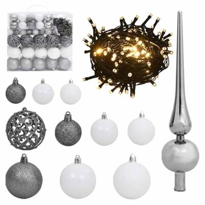 VidaXL 120-delige kerstballenset met piek en 300 led's wit en grijs VidaXL 120-delige kerstballenset met piek en 300 led's wit en grijs