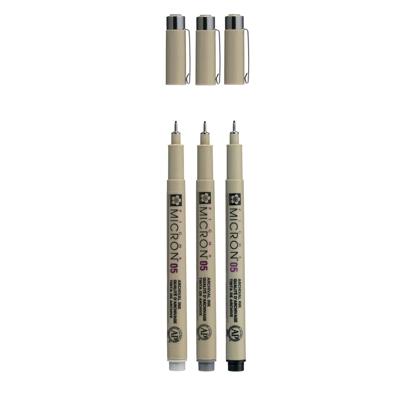 Sakura pigma micron 05 fineliner set, 3 pennen, zwartgrijs Sakura pigma micron 05 fineliner set, 3 pennen, zwartgrijs