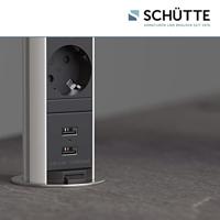 E1 inschuifbare stekkerdoos, 3-voudig stopcontact en 2 x USB inbouw stekkerdoos geschikt voor keuken, woonkamer en kantoor multifunctionele stekkerdoos met 3 standaard stopcontacten, 2 USB-poorte - thumbnail