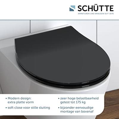 Schutte Duroplast WC-bril SLIM BLACK met soft-close en quick-release | zwart
 82710 - thumbnail