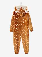 Onesie 'Kerstrendier' meisje pluche-effect bruin met print - thumbnail