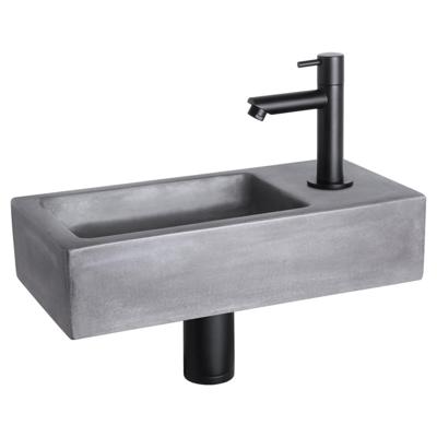Differnz Ravo fonteinset - 38.5x18.5x9cm - Rechthoek - 1 kraangat - Recht matte zwarte kraan - beton donkergrijs 38.400.97
