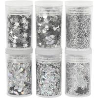 Creativ Company Bio sparkles & sequins, zilver, 6x7 ml/ 1 doos - thumbnail