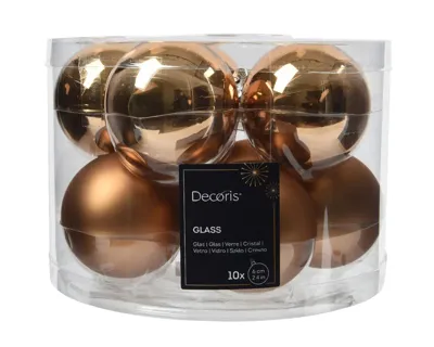 Decoris kerstballen Glas 10st pecannoot bruin 6cm