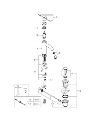 GROHE Essence Wastafelkraan Opbouw - uitloop 12.7cm - L-size - hoge draaibare uitloop - waste - chroom 24174001