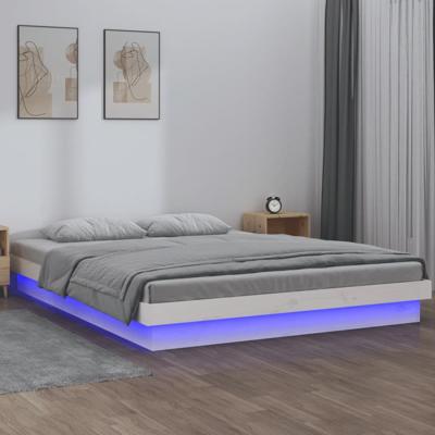 Bedframe LED massief hout wit 120x190 cm 4FT Small Double Bedframe LED massief hout wit 120x190 cm 4FT Small Double
