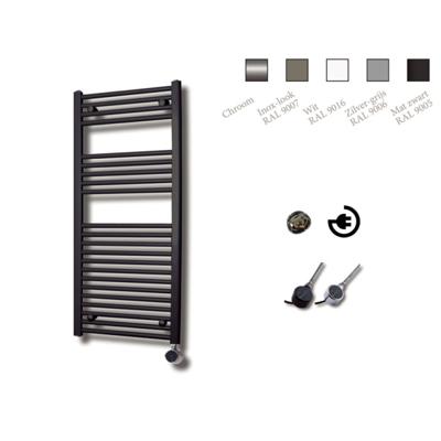 Elektrische Design Radiator Sanicare Plug En Play 111,8 x 60 cm Mat Zwart Thermostaat Chroom 730 Watt Sanicare