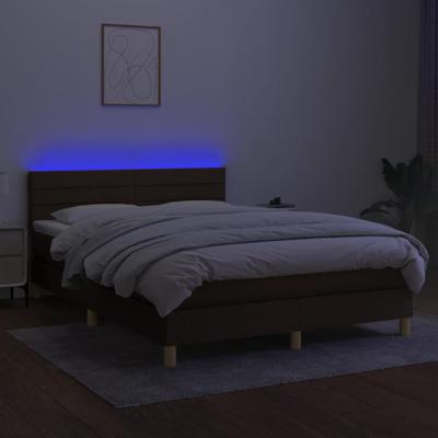 Boxspring met matras en LED stof donkerbruin 140x190 cm