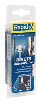 Rapid Automotive Blindklinknagels Ø 4.8x12mm Aluminium + boor in blister (50 stuks)