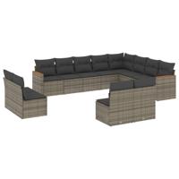 12-delige Loungeset met kussens poly rattan grijs - thumbnail