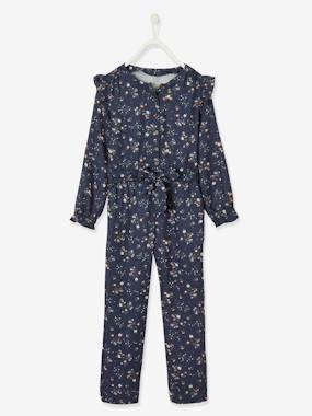 Gebloemde meisjesjumpsuit inkt met print