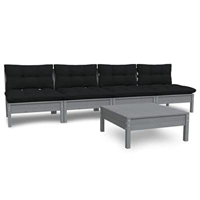 5-delige Loungeset met antracietkleurige kussens grenenhout