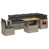 7-delige Loungeset met kussens poly rattan grijs - thumbnail