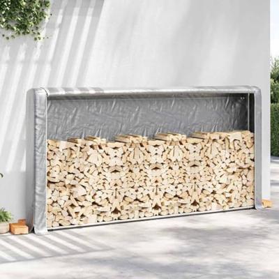 VidaXL Haardhoutrek met regenhoes 300x25x150 cm gegalvaniseerd staal