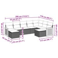 9-delige Loungeset met kussens poly rattan zwart - thumbnail