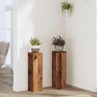 VidaXL Plantenstandaards 2 st 17x17x60 cm bewerkt hout oud houtkleurig - thumbnail