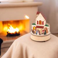 Kersttafereel Kersthuis Hout met LED, Beweging en Muziek - thumbnail