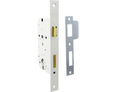 Nemef 569 Deurslot | DM50mm | PC72mm | krukgat 8mm | voorplaat staal gelakt 25x207mm rechthoekig | messing dag- en nachtschoot | DR 1+3/2+4 -