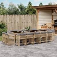 15-delige Tuinset met kussens poly rattan gemengd beige - thumbnail