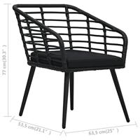 Tuinstoelen 2 st met kussens poly rattan zwart - thumbnail