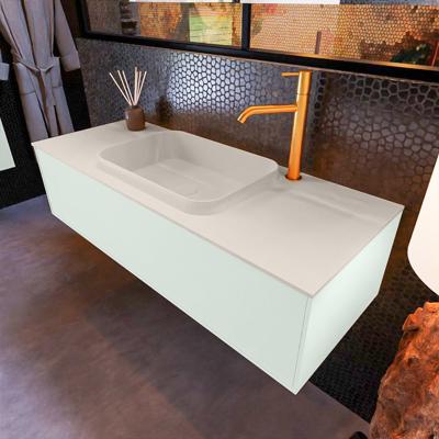 Badkamermeubelset Mondiaz Erin 120 cm met 1 Lade met RIDGE Wastafel Midden Linen met 1 kraangat Greeploos Mat Greey