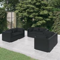 6-delige Loungeset met kussens poly rattan zwart - thumbnail