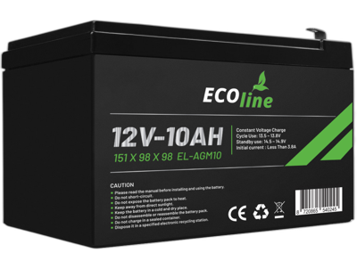EcoLine - AGM 12V 10AH - 10000mAh VRLA Batterij - 151 x 98 x 98 - Deep Cycle Accu