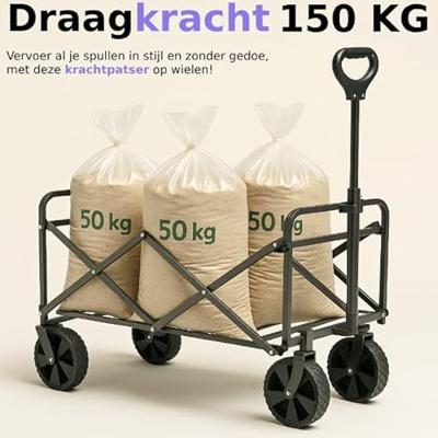 Venec Opvouwbare Bolderkar - Lichtgewicht en Robuust - Max. Draagvermogen 150 kg - Compact Ontwerp 87 x 54 x 76 cm - Verstelbare Stang - Massieve Banden - Inclusief Bidonhouder - Zwart