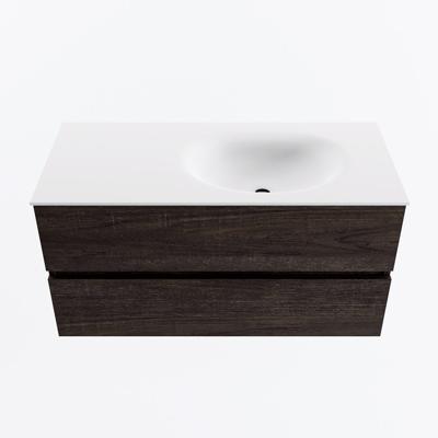 MONDIAZ VICA 100cm badmeubel onderkast Dark Brown 2 lades. Wastafel MOON rechts zonder kraangat, kleur Talc.