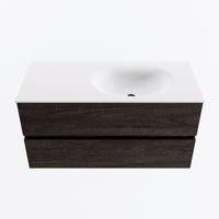 MONDIAZ VICA 100cm badmeubel onderkast Dark Brown 2 lades. Wastafel MOON rechts zonder kraangat, kleur Talc. - thumbnail