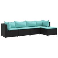 5-delige Loungeset met kussens poly rattan zwart - thumbnail