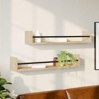 Wandschappen met stangen 2 st 80x16x14 cm Sonoma eikenkleurig - thumbnail