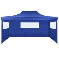 Partytent met 3 zijwanden inklapbaar 3x4 m staal blauw - thumbnail