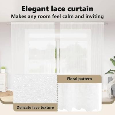 VidaXL Kantgordijn met gordijnen bloemen wit 280 x 300 cm polyester