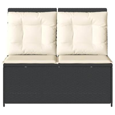 Tuinbankje verstelbaar met kussens poly rattan zwart