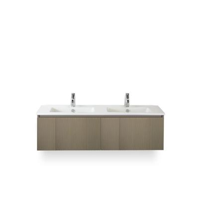 Frozen 3d Badmeubelset 140 cm - Greeplijst in kleur - Olive - Keramische Wastafel Wit 2 kraangaten