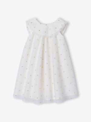 Uitlopende jurk voor meisjes, geborduurd tule wit